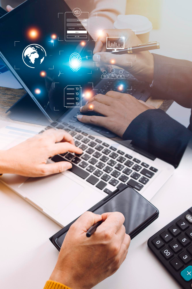 online transactions businessman touching fingerprint scan provides security inte